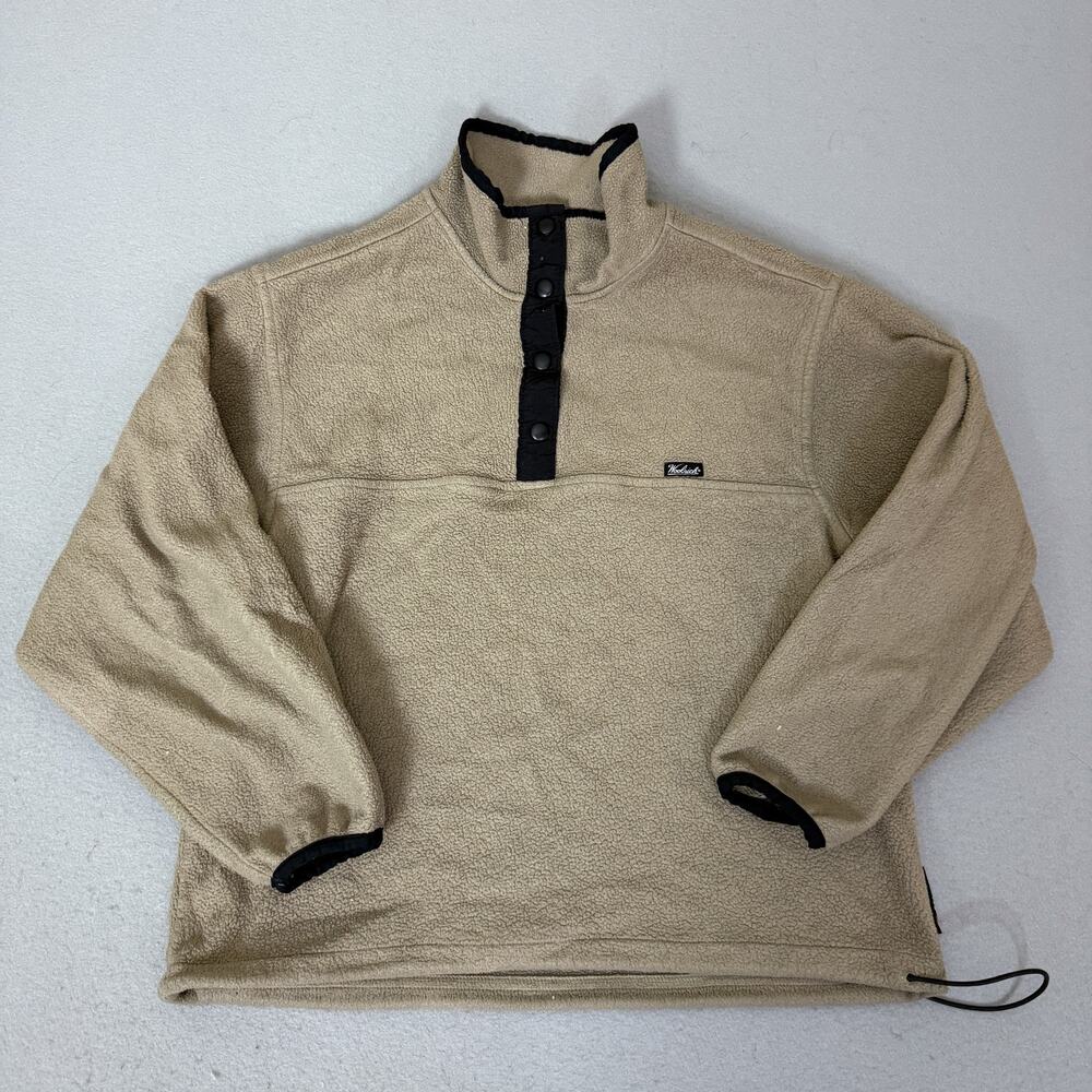 Woolrich Beige Fleece Snap-Placket Pullover with Black Trim